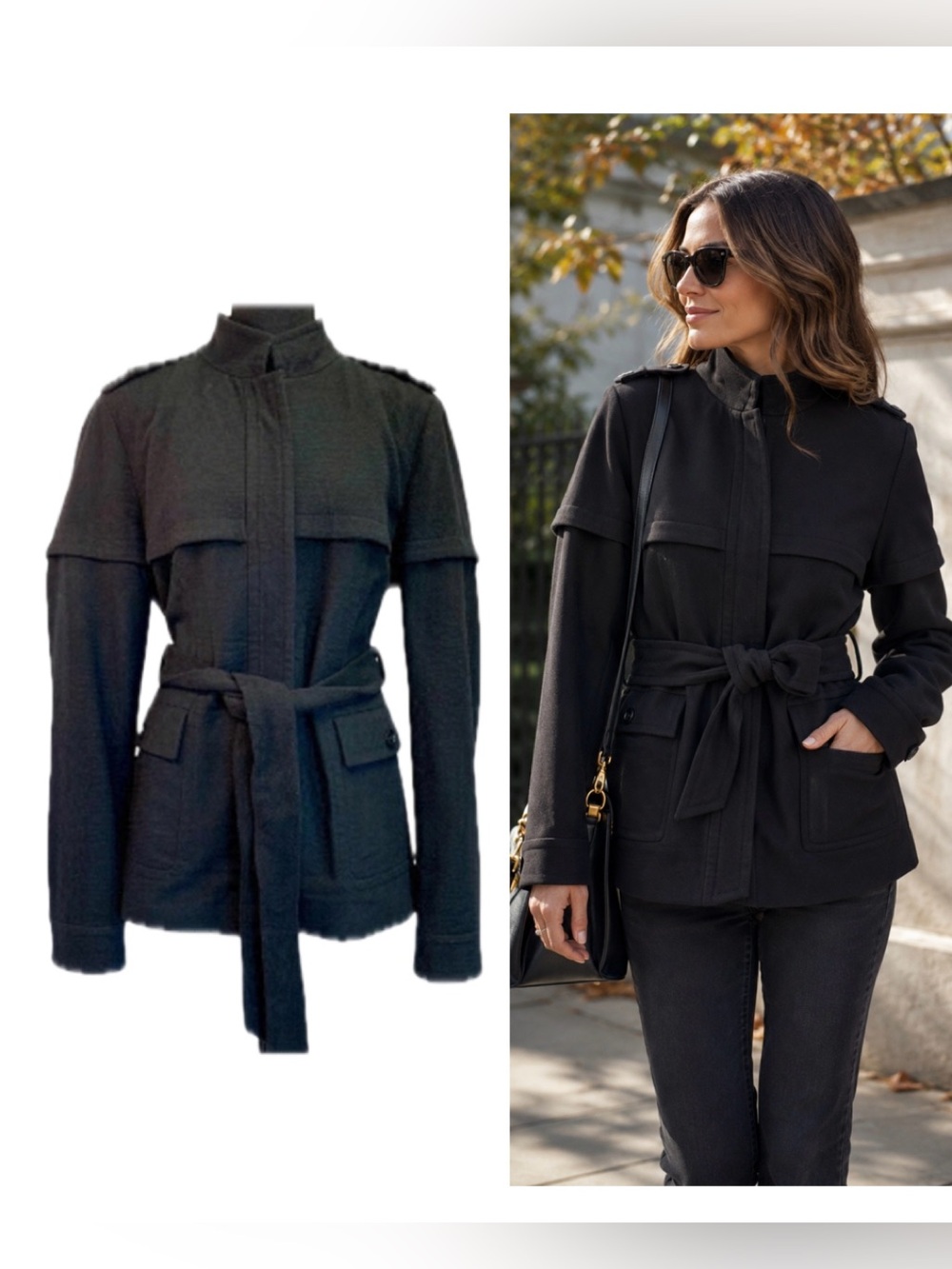 Hugo Boss Black Wool Belted Military Jacket Coat Women’s Size 12
